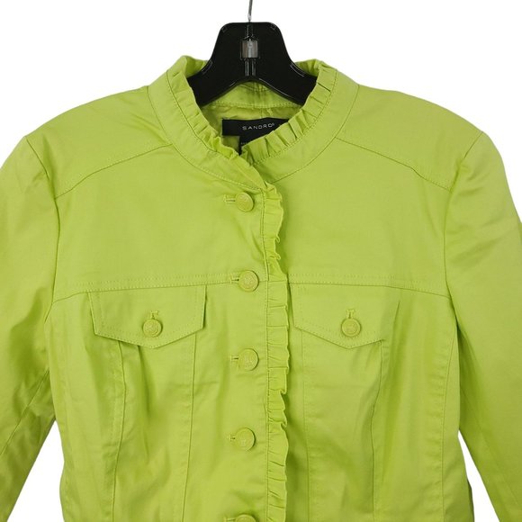 Sandro Button Front Jacket Womens S Lined Celery Green Career Wear Office NEW - Picture 10 of 16